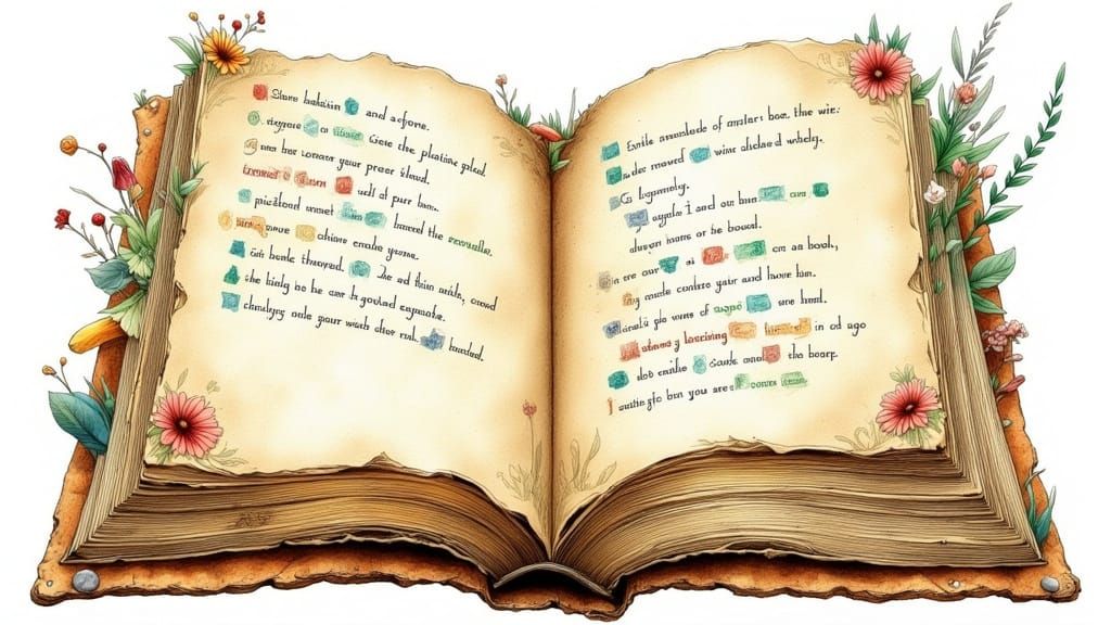 Whimsical Children's Book Page in Vibrant Watercolour and In...