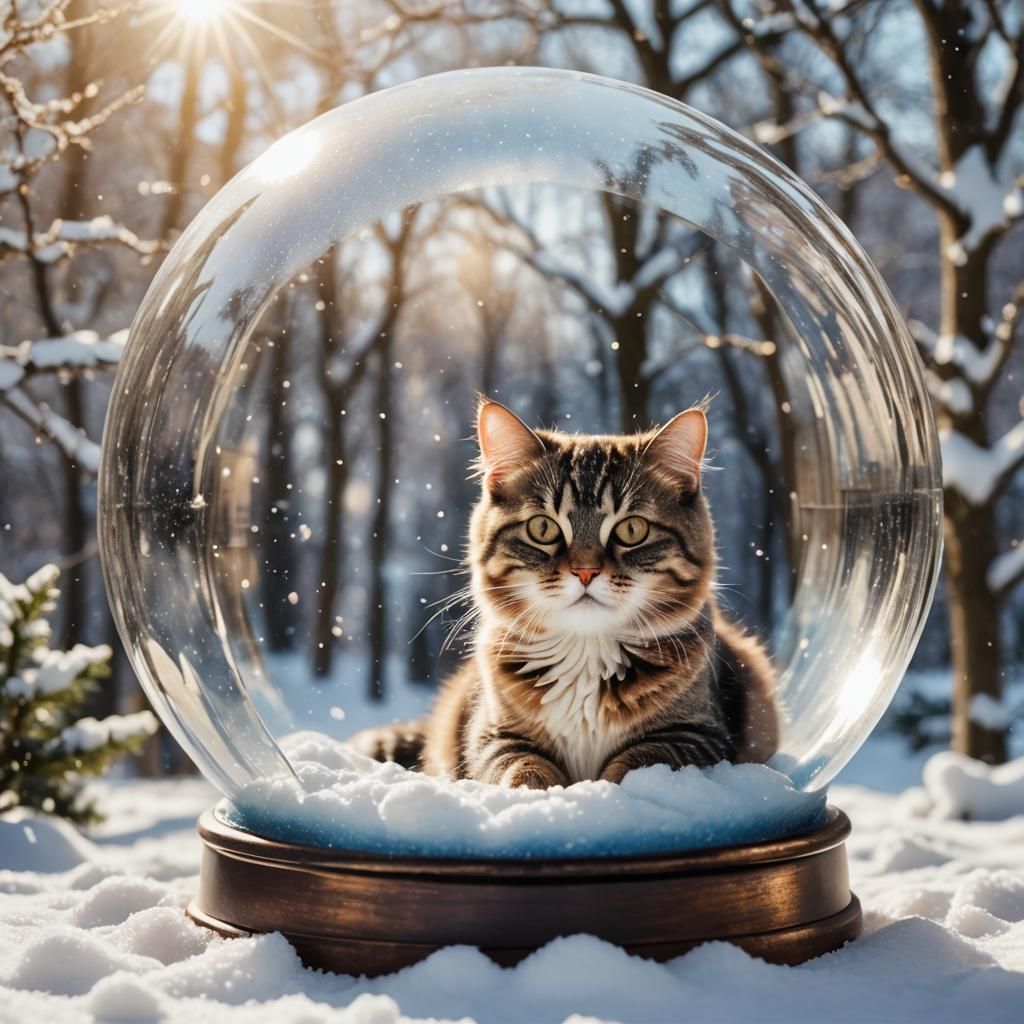Cat in Snow Globe with Divine Light