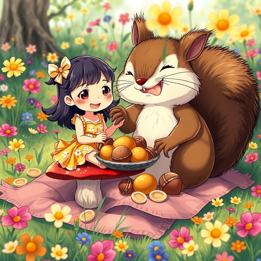 Whimsical Forest Feast in Anime Style