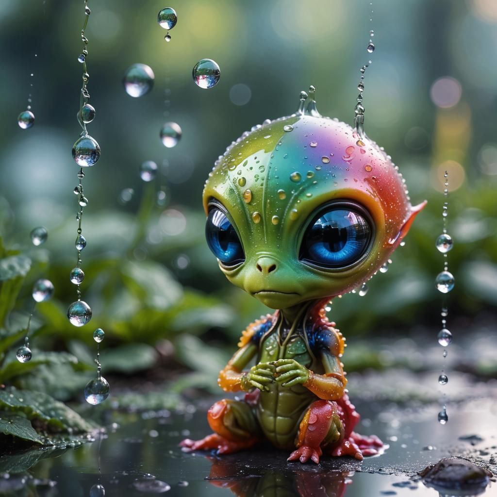 Adorable Alien and Dewdrop Reflection in Macro
