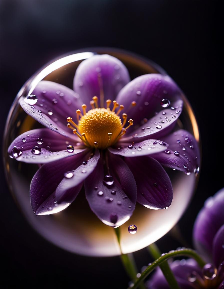 Purple Flower in Nested Orbs: Hyperrealistic Macro Photograp...