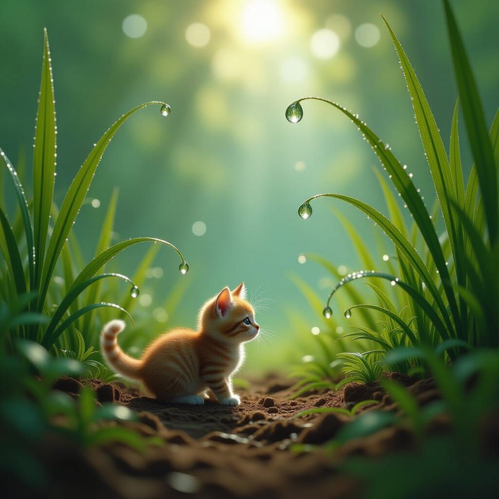 Tiny Kitten Explores Giant Forest Floor in Dreamlike Matte P...