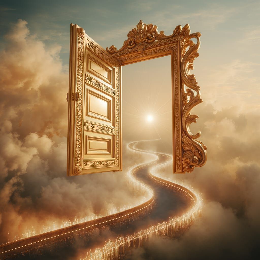 Golden Doorway to the Unknown in Fantasy Landscape