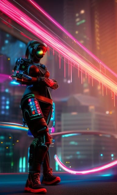 Cyberpunk Biomechanical Hacker in Vivid Neon Colors