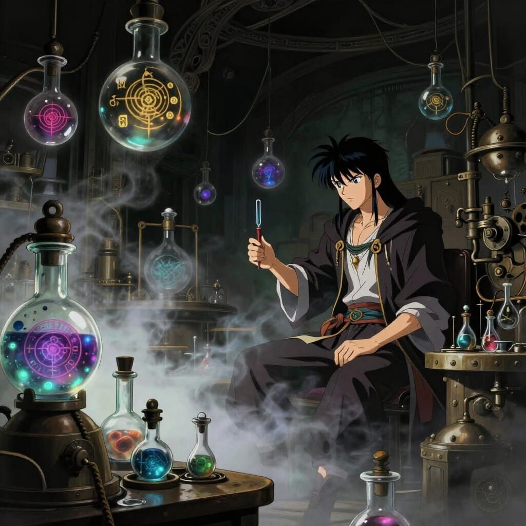 Alchemist's Lab in Dramatic Chiaroscuro, Dark Fantasy Style