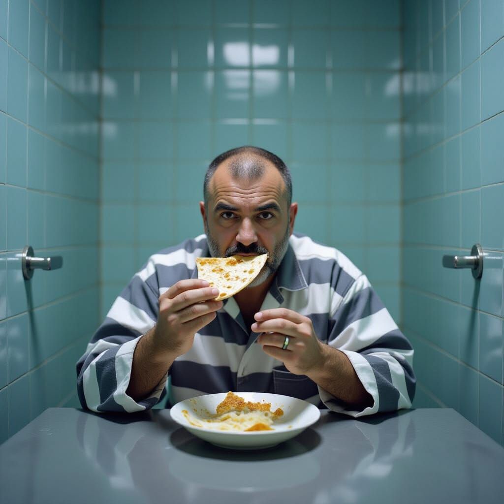 Prisoner Eats Tortilla in Stark Bathroom: Geometric Abstract...
