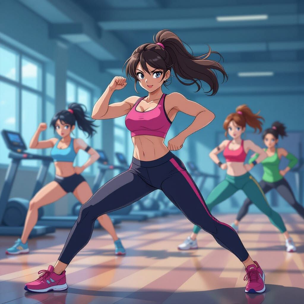 Energetic Anime Aerobics Workout Scene