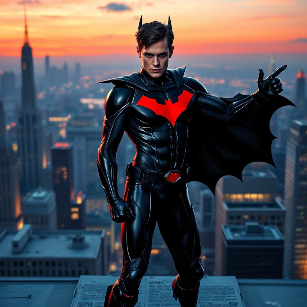 Sleek Nightwing Hero Dominates Gotham City Rooftop