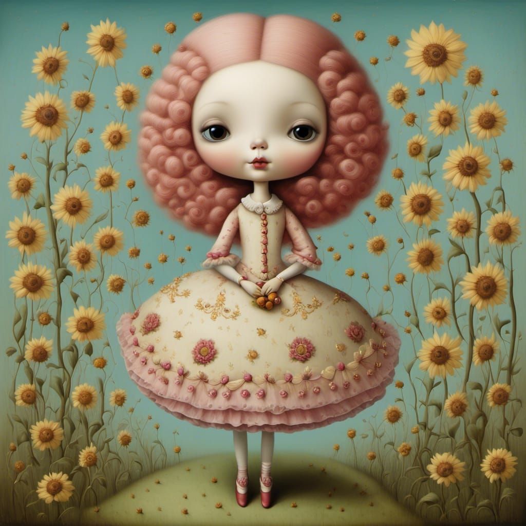 Whimsical Surreal Winter Doll Illustration in Dark Aesthetic