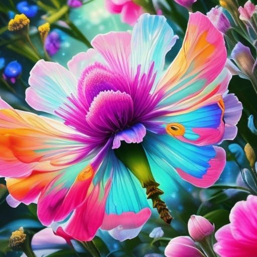 Vibrant Blooming Garden in Whimsical Watercolor Style