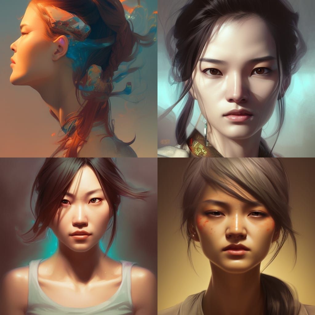 Detailed Portrait in Chinatown, Art Nouveau Style