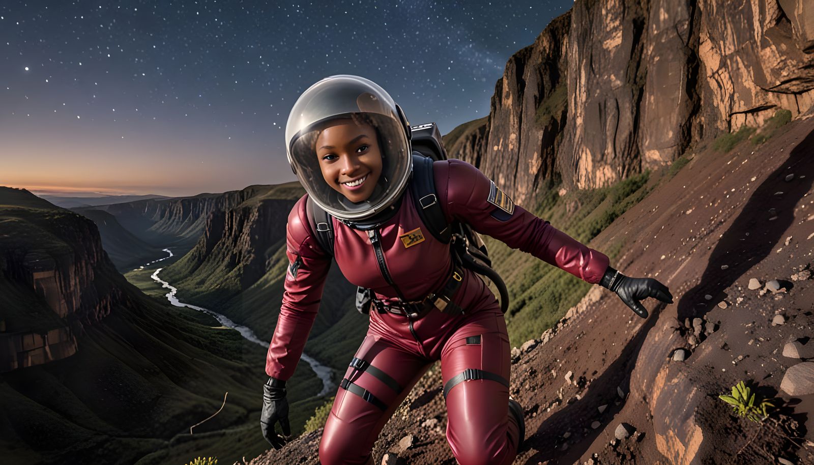 Tanzanian Astronaut Descends Craggy Alien Valley