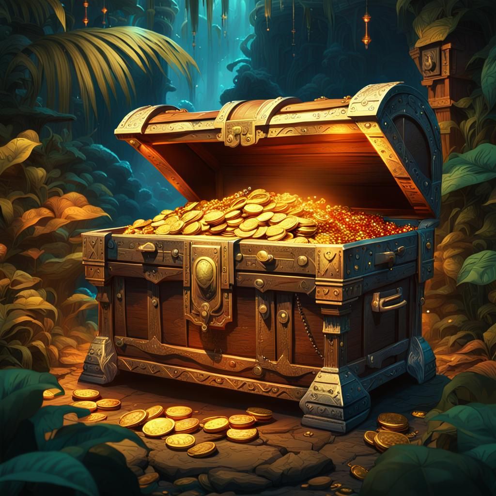 Mystical Jungle Treasure Chest in Vintage Comic Art