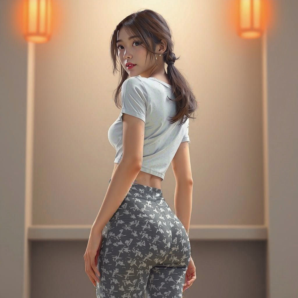 Anime-Inspired Korean Woman in Dynamic Pose