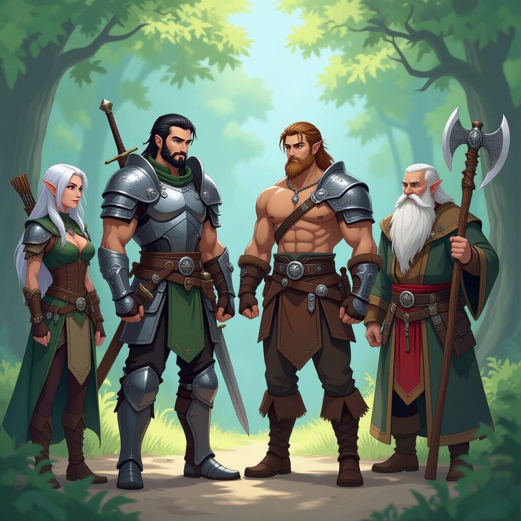 Anime Style Fantasy Party in Forest