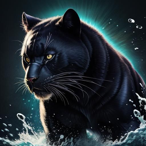Cute Baby Black Panther in Hyperrealistic Splash Art