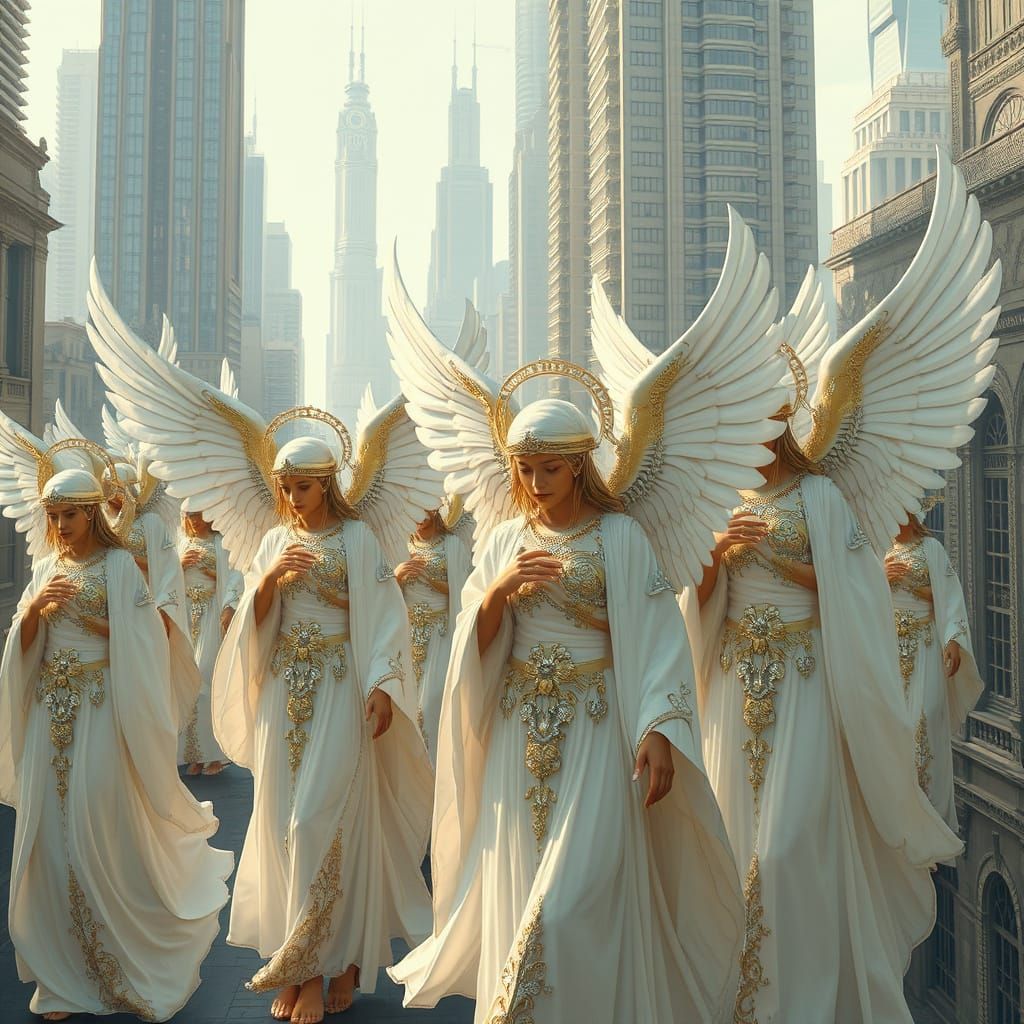 Angelic Cityscape with Silver Metropolis