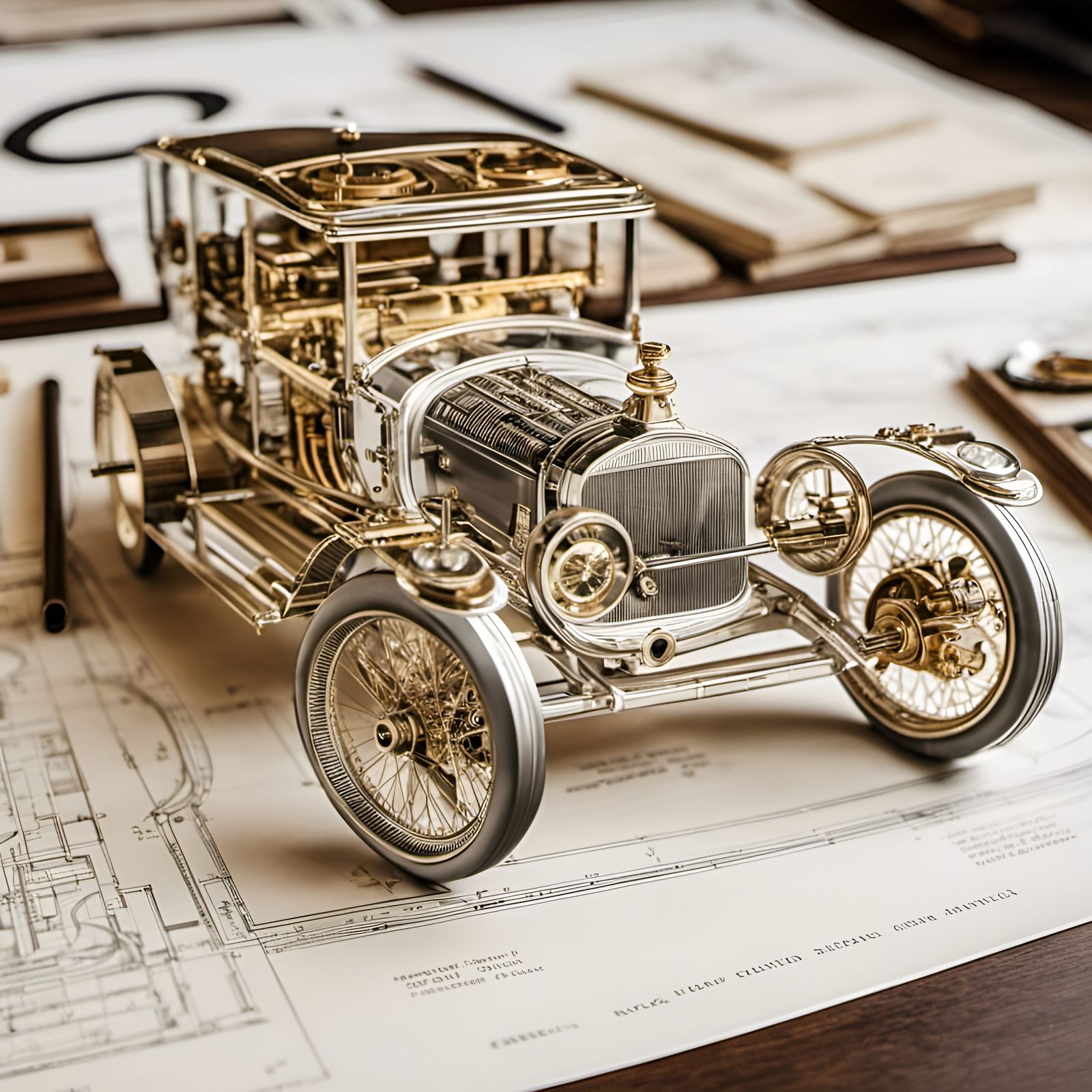 Clockwork Automobile Blueprint: Precisionism Technical Drawi...