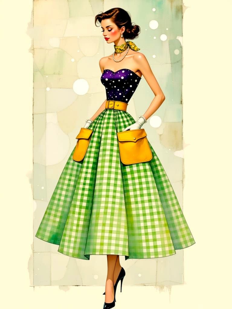 Elegant 1950s Fashion Model in Whimsical Pose