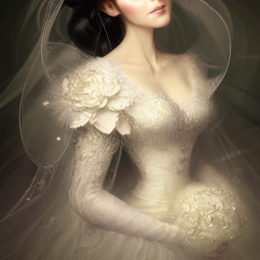 Elegant Christmas Bride in Vintage Oil Painting Style