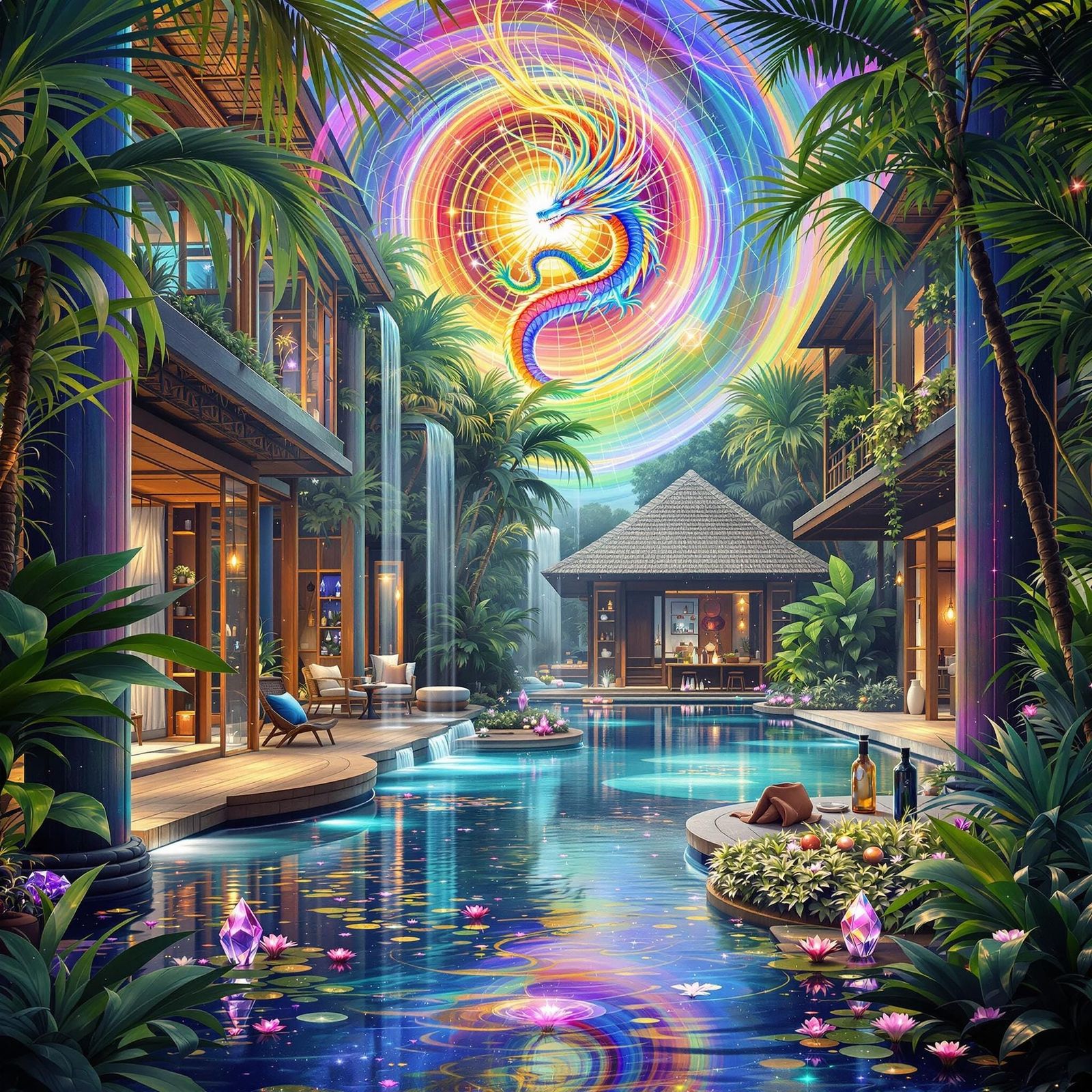 Whimsical Bohemian Village in Balinese Paradise with Rainbow...