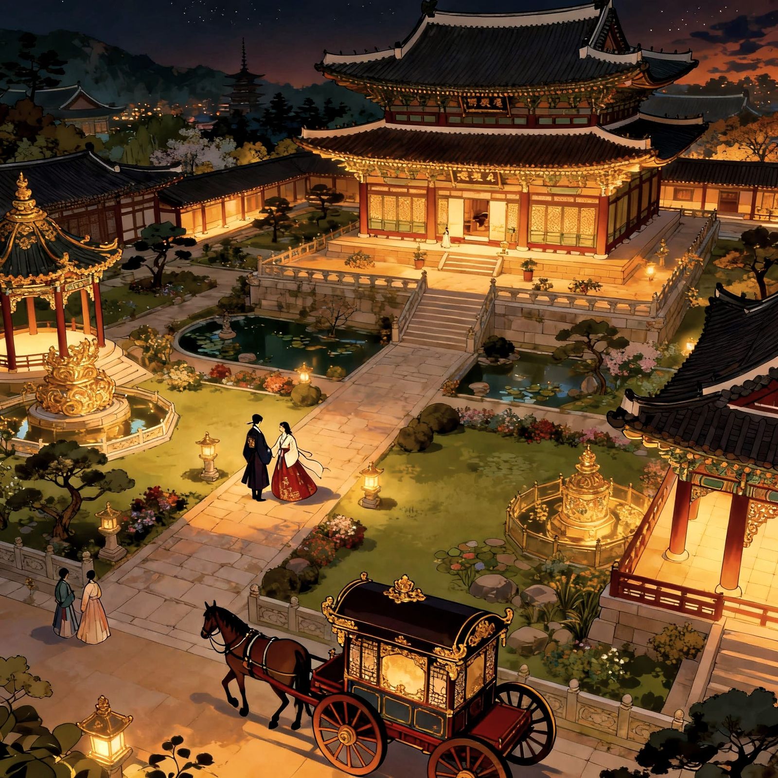 Joseon Palace Garden in Manhwa Style