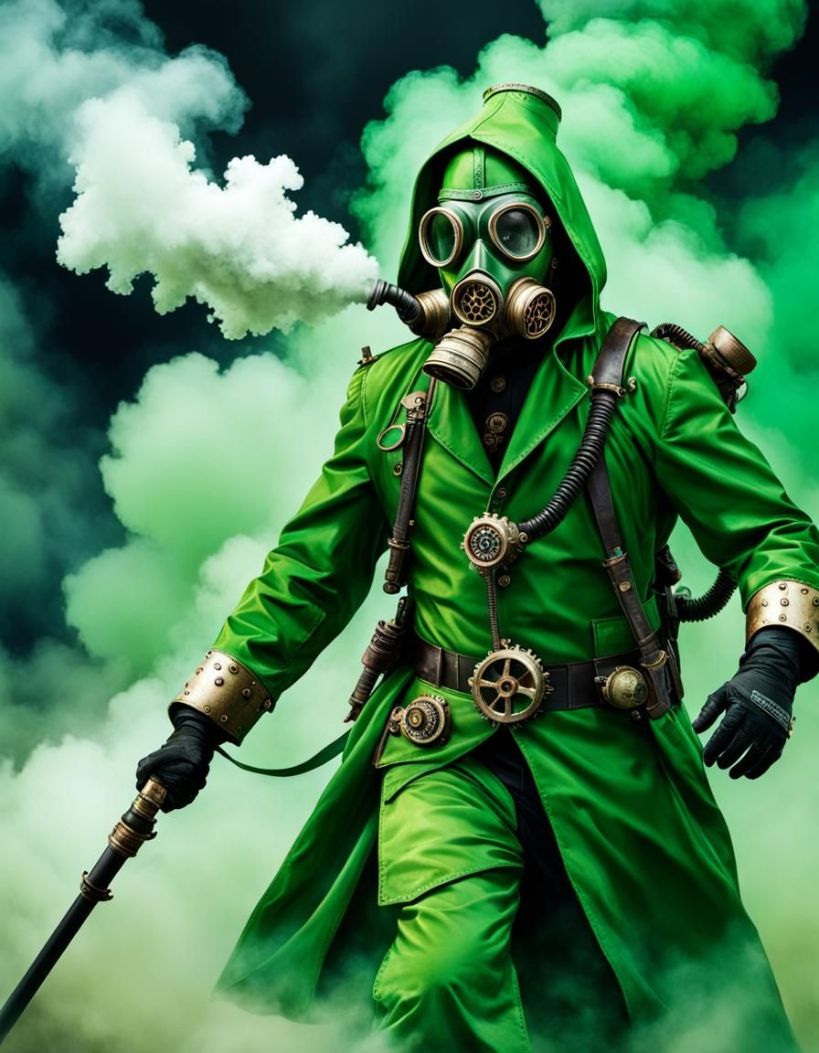 Steampunk Wizard in Hazmat Suit with Green Gas