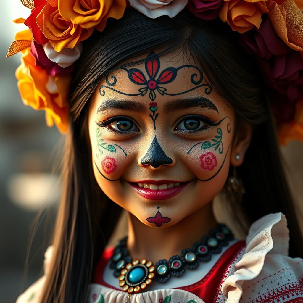 Spanish Girl as Catrina in Hyperrealistic Digital Art