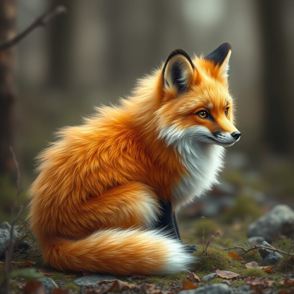 Realistic Fox Portrait in Woodland Setting