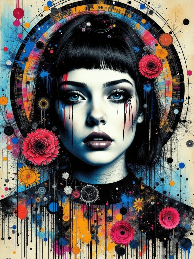 Surreal Gothic Woman in Abstract Mixed Media