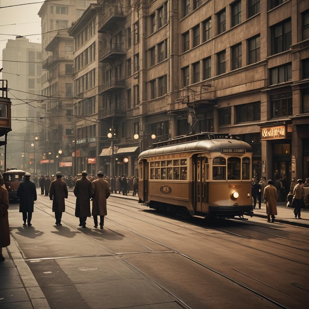 Vintage 1950s Streetcar in Cinematic Style