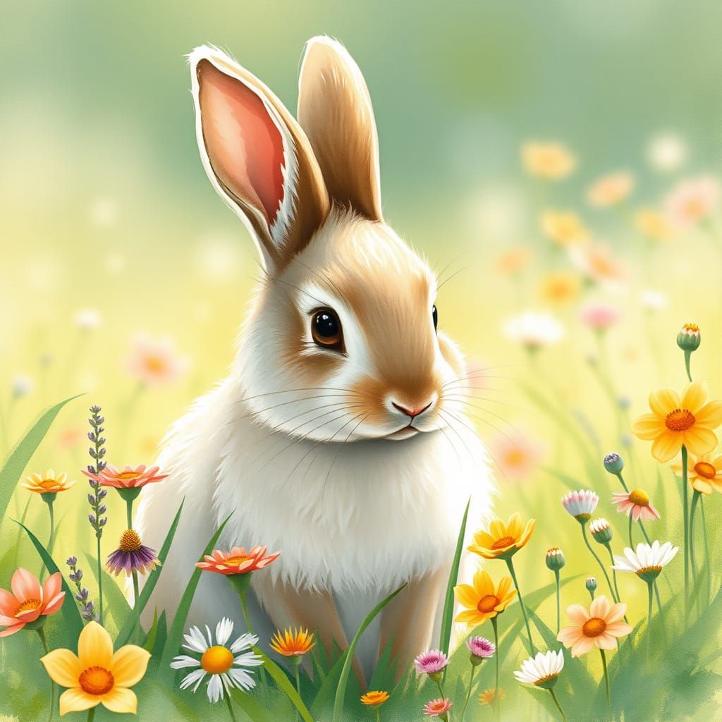 Whimsical Rabbit in a Lush Meadow