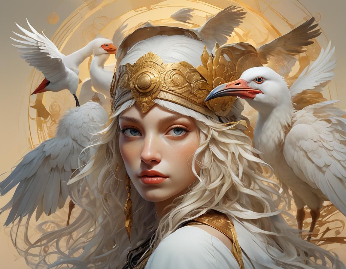 Woman with Ibis Portrait in Triadic Colors