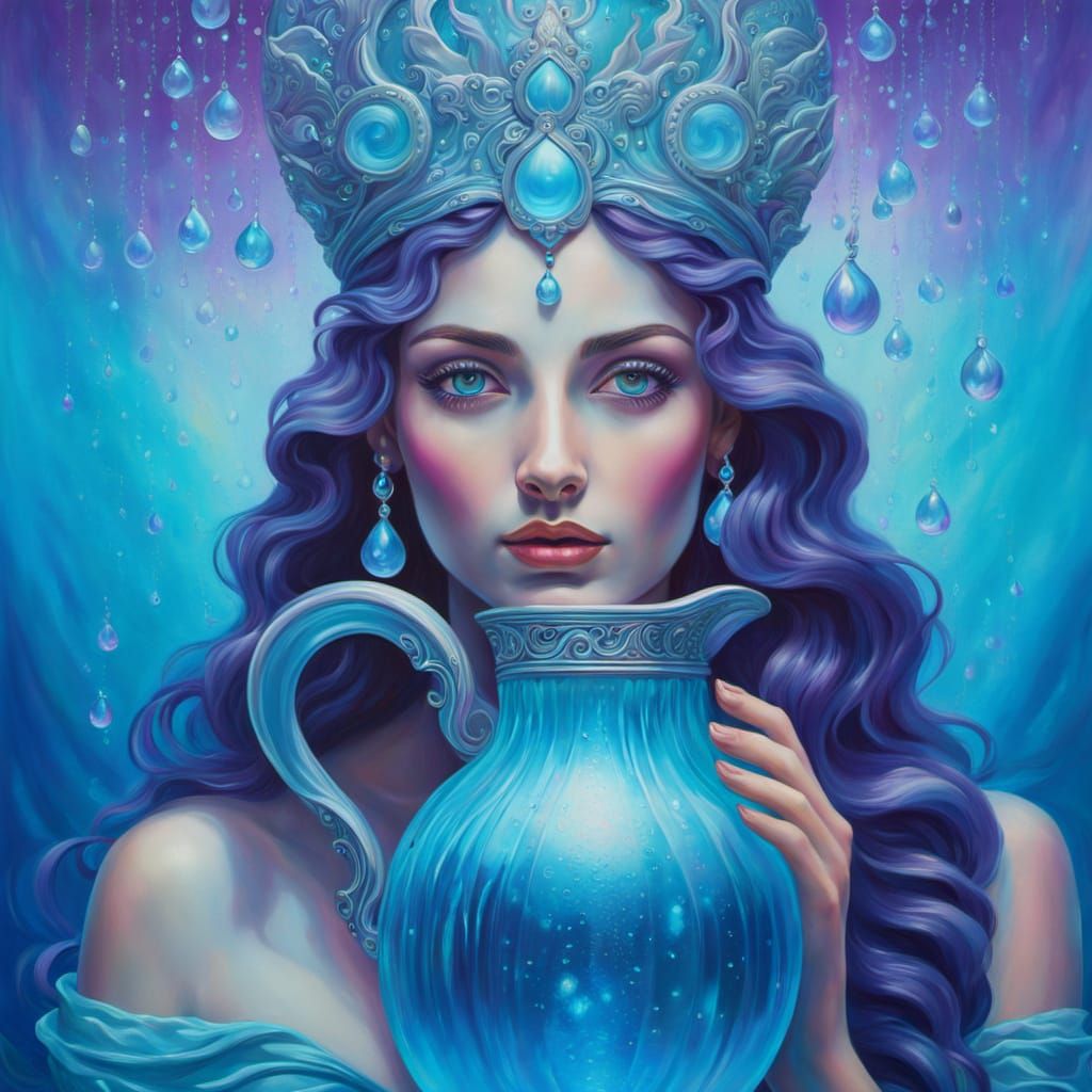 Aquarius Goddess Portrait in Surreal Oil Painting