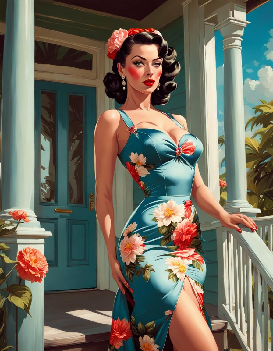 a brunette woman in pin-up style