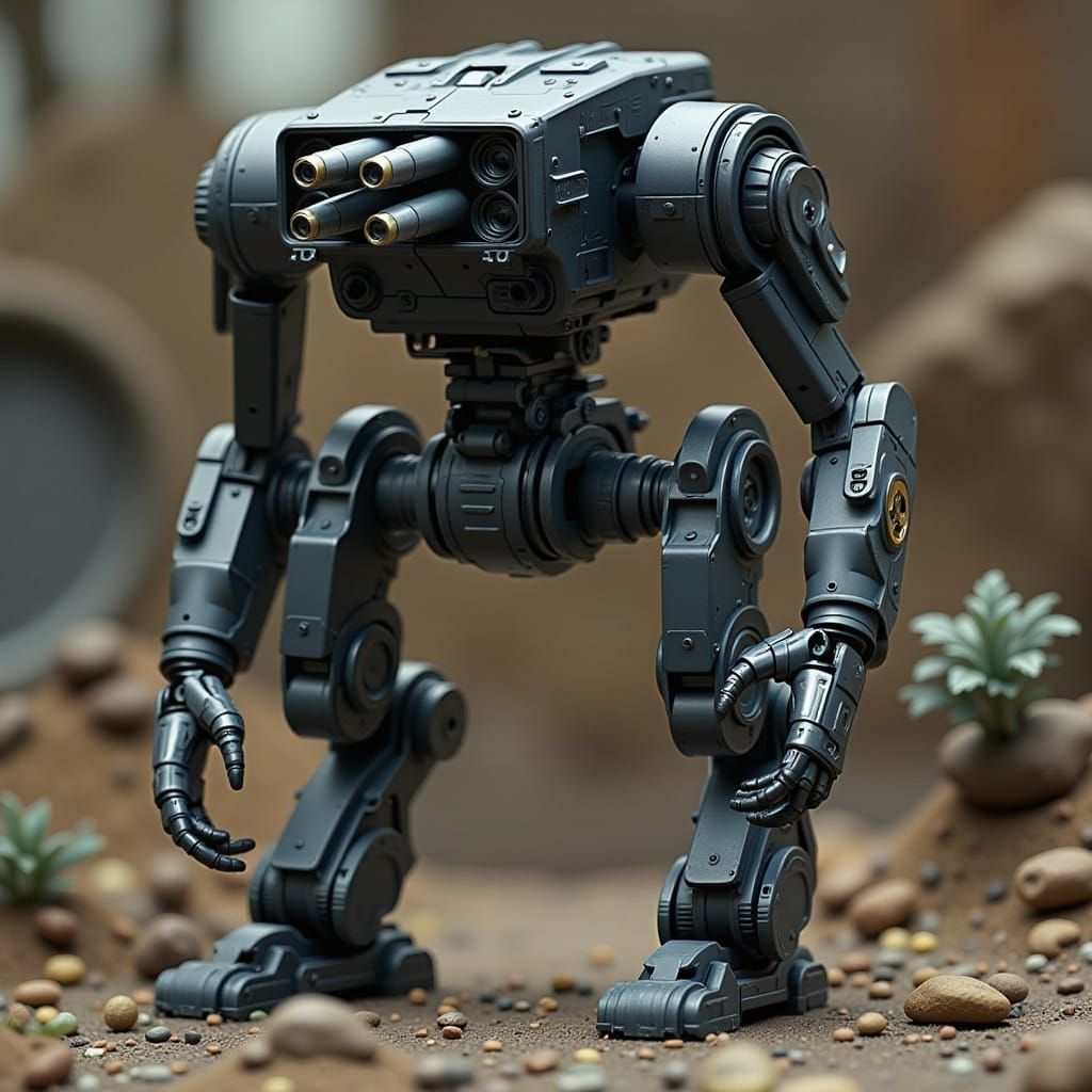 Sleek Bipedal Mech with Missile Launchers, Miniature Aesthet...
