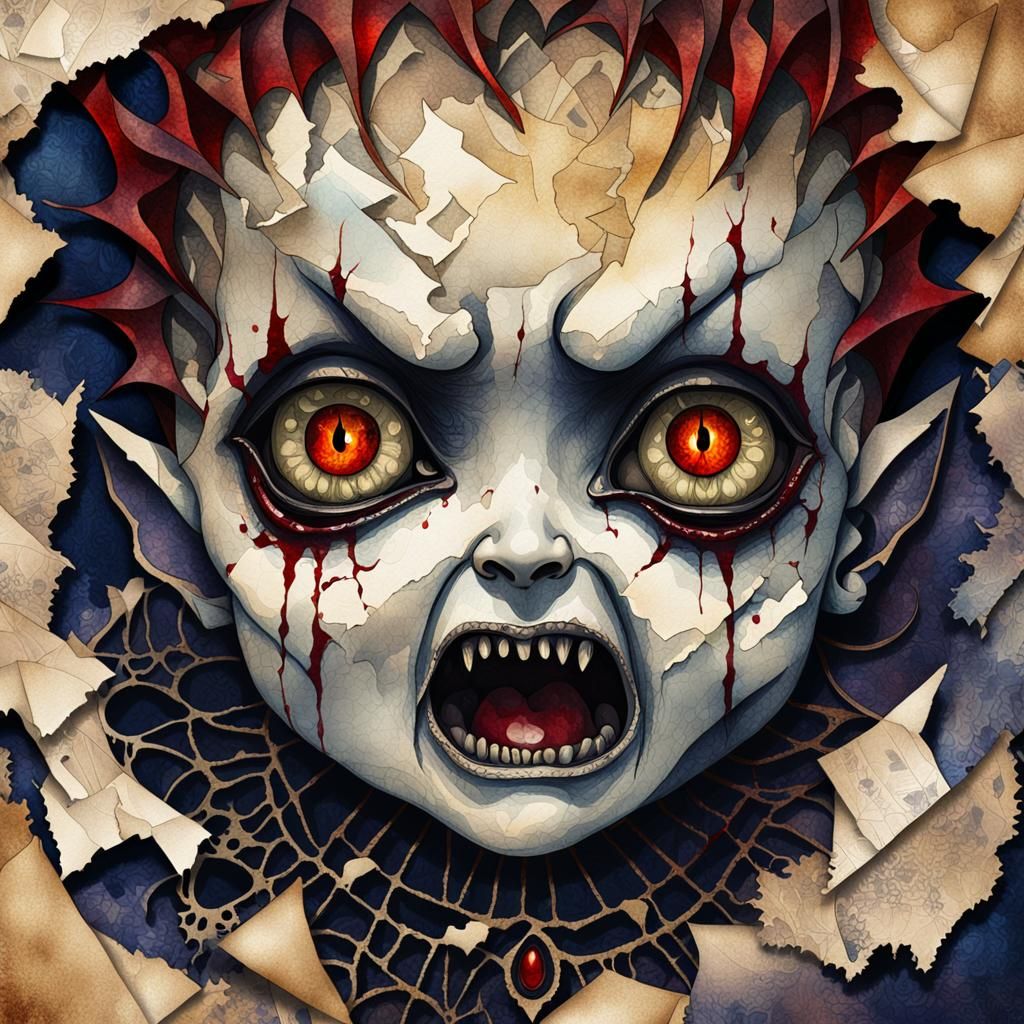 Demonic Infant: Gothic Watercolor Portrait