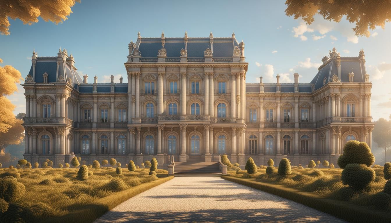 French Palace Landscape in 3D Cinematic Style