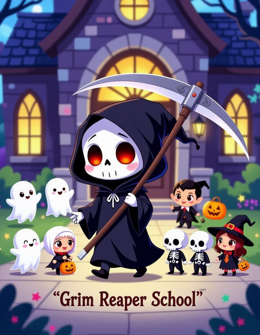 Chibi Grim Reaper's First Day at Spooky School
