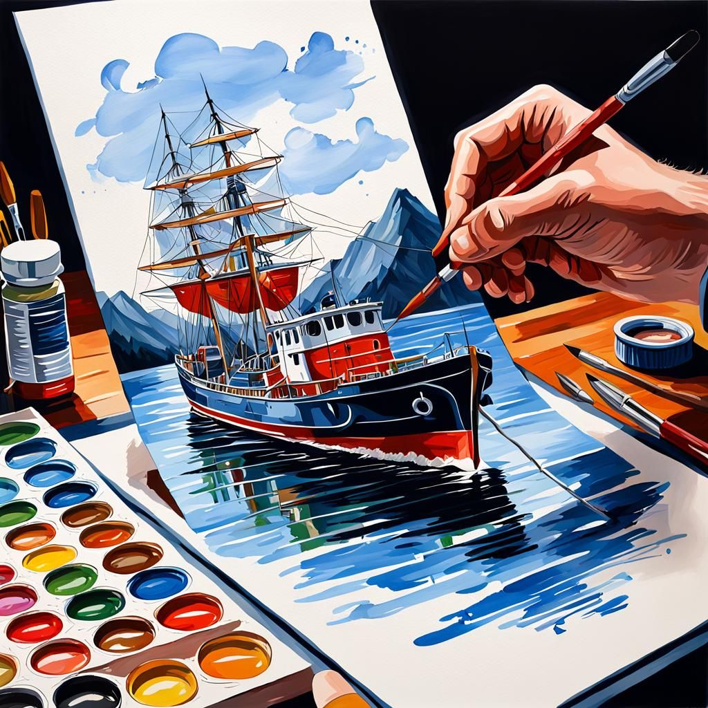 AI Art: Detailed Gouache Painting of Invention