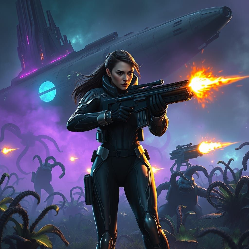 Epic Space Battle in Dark Fantasy