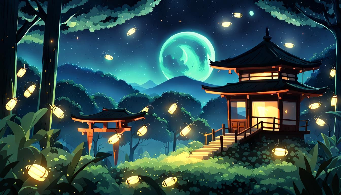 Ninja Fireflies in Action: Cinematic Anime Style