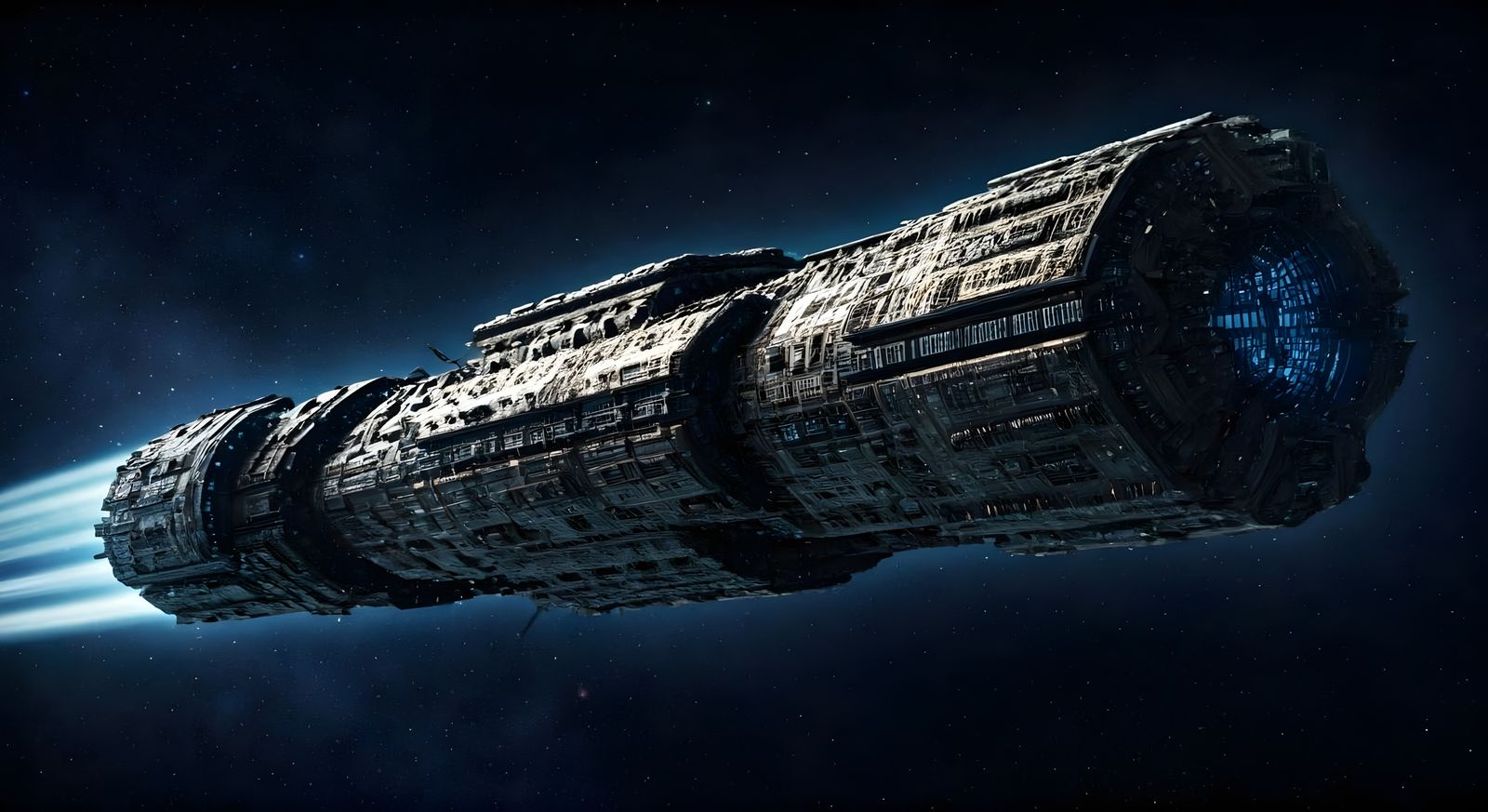 Ominous Hyper Galactic Spaceship Blasts Through Star Field