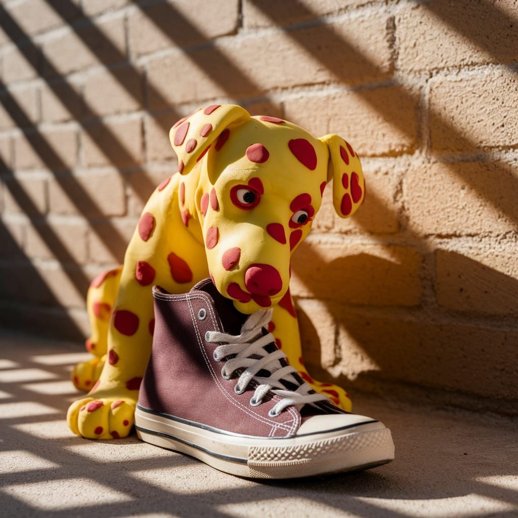 Play-Doh Dalmatian Chewing a Sneaker