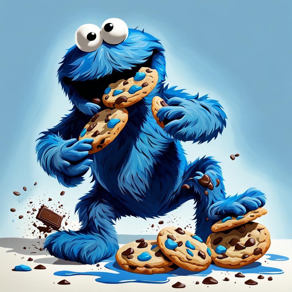 Cookie Monster's Chocolate Chip Cookie in CGI Oil Painting