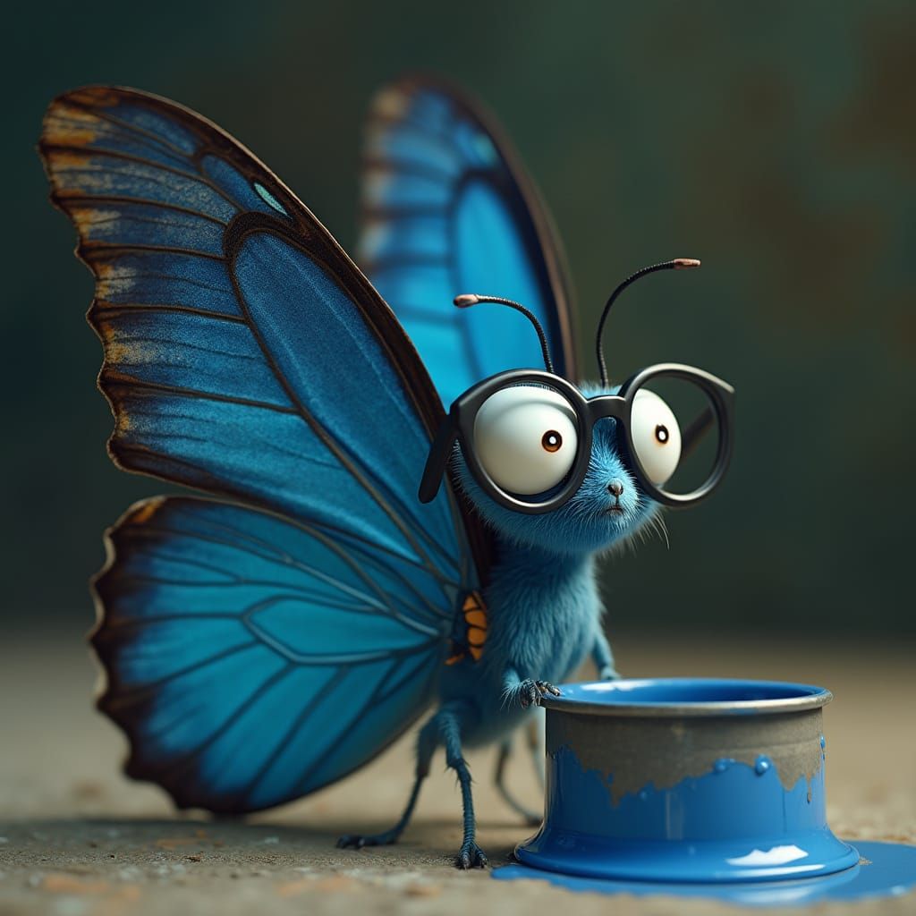 Confused Blue Butterfly in Cinematic Film Still