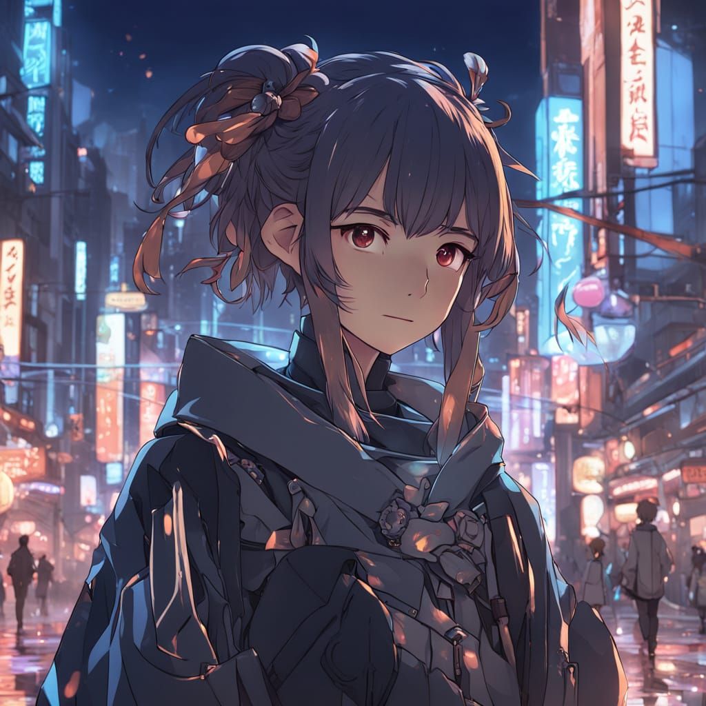 Hyperrealistic Neon Cityscape in 3D Anime Style