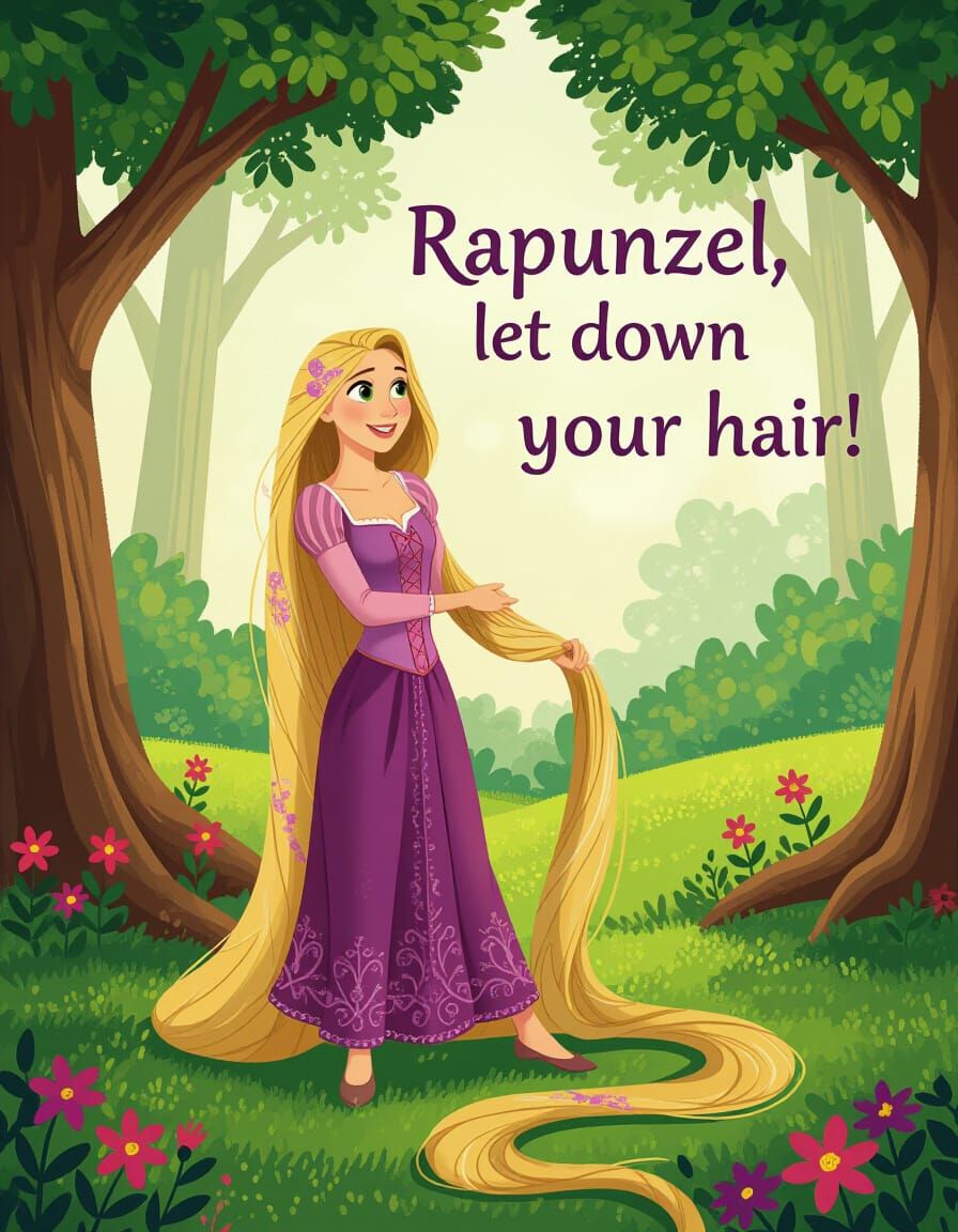 Rapunzel Letting Down Her Hair in Tower