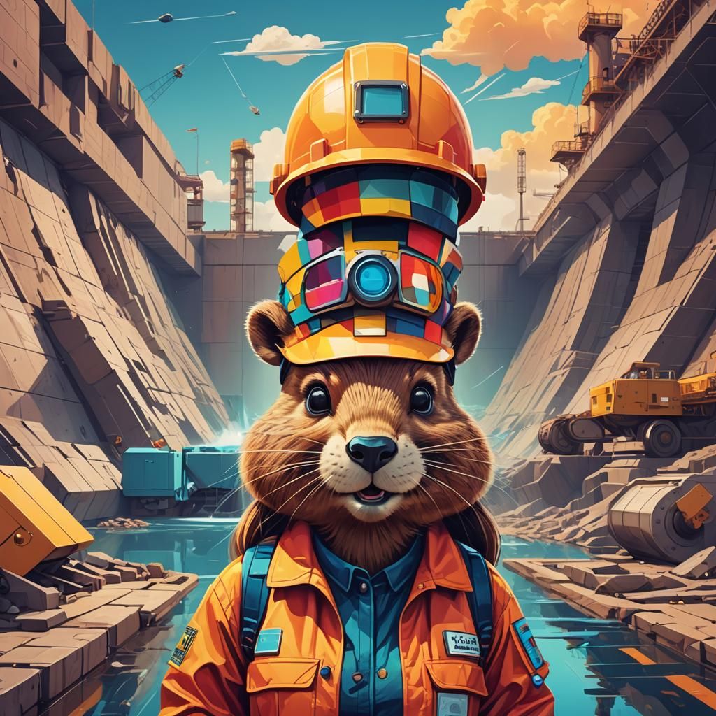 Rad Beaver Engineer in a Futuristic Digital Art