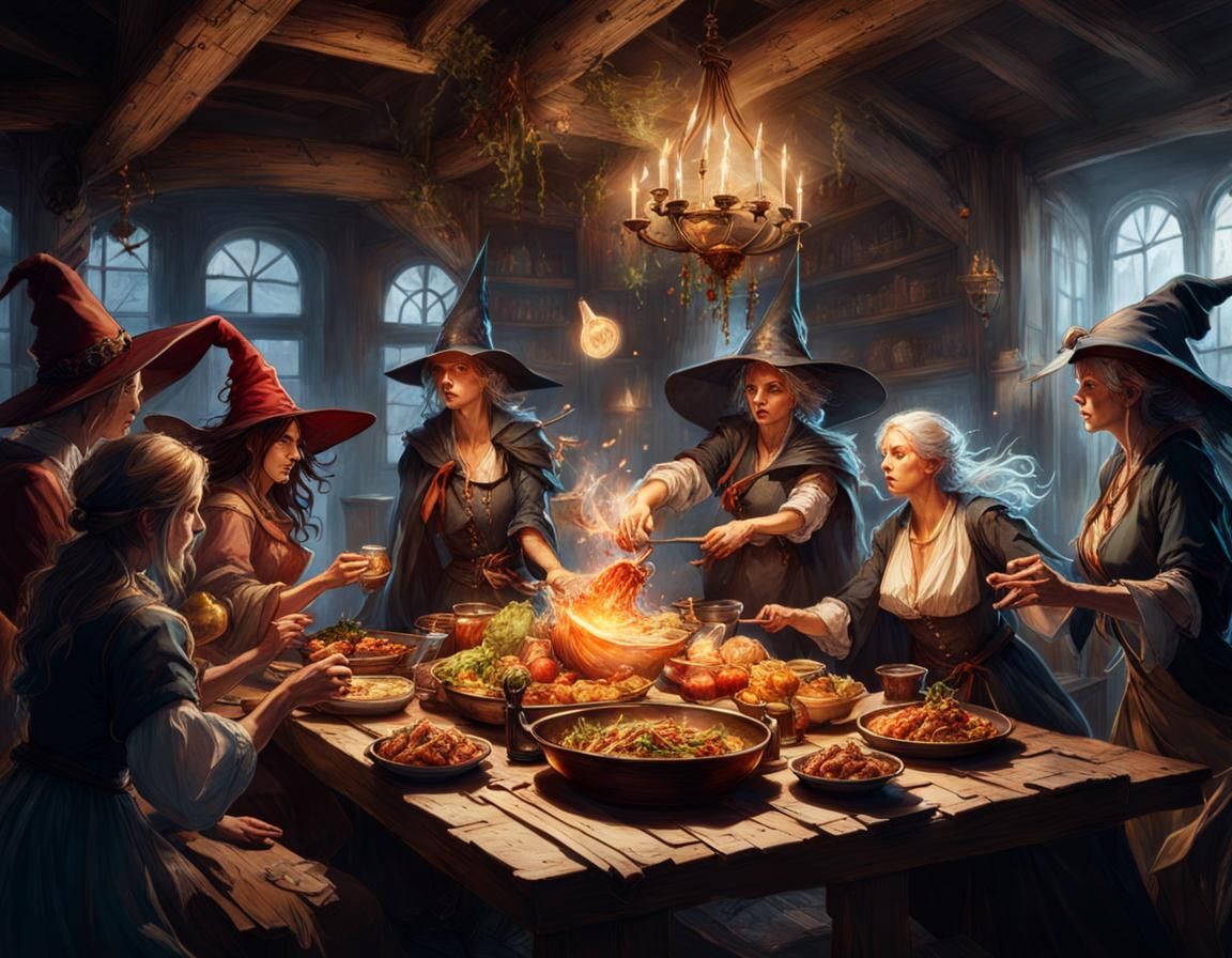 Witches Food Fight in Haunted Tavern, Ethereal Style